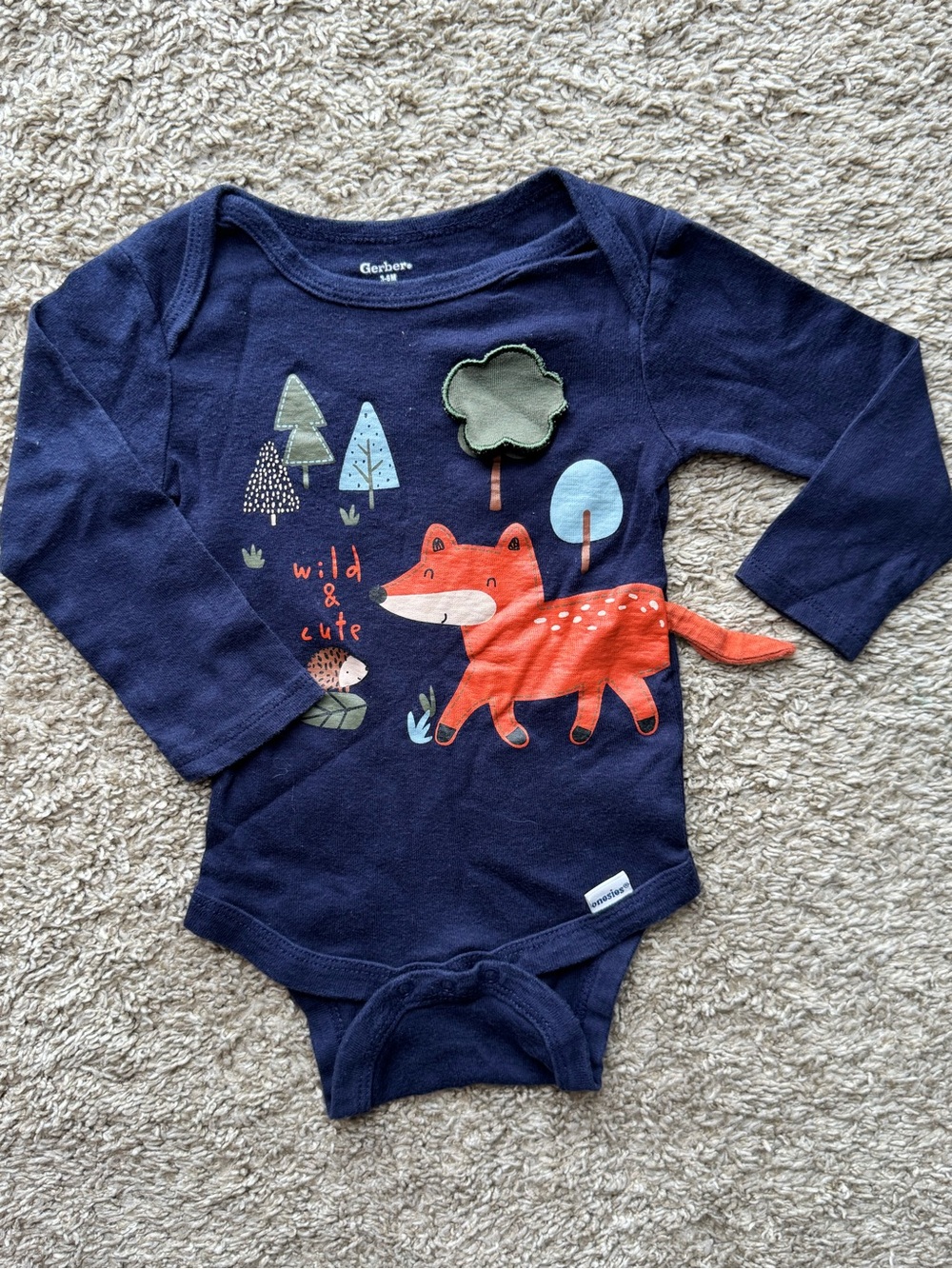 Gerber Wild & Cute Fox Long Sleeve Bodysuit Baby 3-6 Months Woodland One Piece